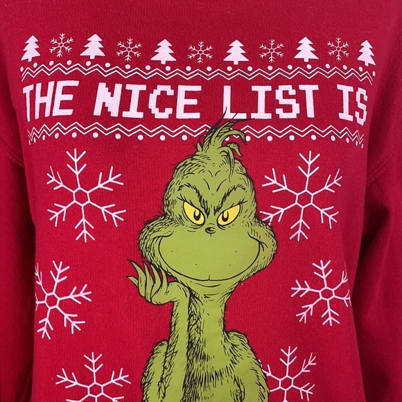 Grinch "The Nice List is So Overrated” Red Christmas Sweatshirt - Size Small - Picture 2 of 9